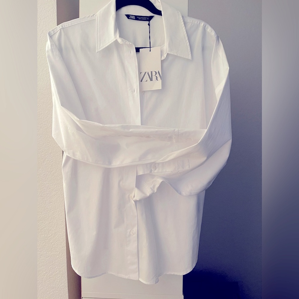 NWT Zara poplin elastic waist shirt, M